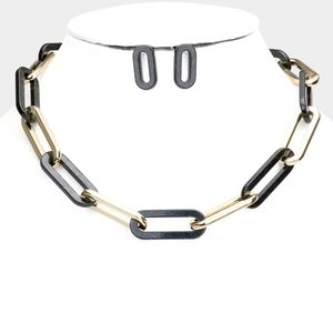 Black And Gold Chain Link Open Oval Necklace Cute Simple Everyday Casual Jewelry